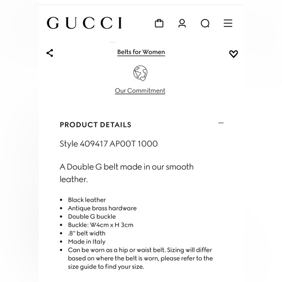 GUCCI LEATHER BELT WITH DOUBLE G BUCKLE Like New! - Picture 6 of 6